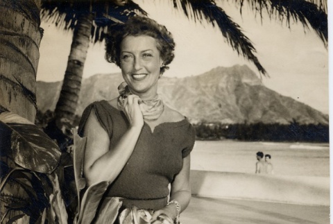 A woman posing on Waikiki (ddr-njpa-1-983)