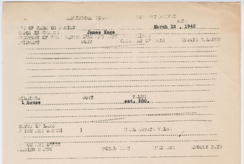 Washington Township JACL property survey and family report for James Koga family (ddr-densho-491-84)