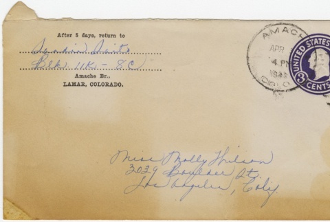 Letter (with envelope) to Molly Wilson from Sandie Saito (April 3, 1943) (ddr-janm-1-15)