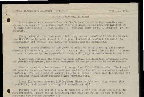 General information bulletin (Cody, Wyo.), series 9 (September 11, 1942) (ddr-csujad-55-644)