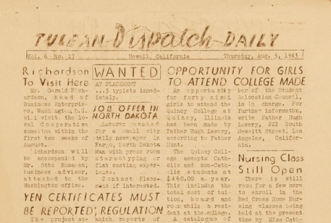 Tulean Dispatch Vol. 6 No. 17 (August 5, 1943) (ddr-densho-65-267)