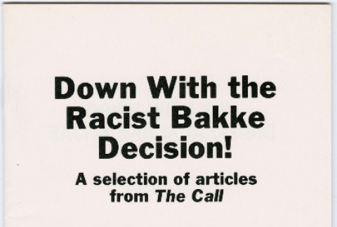 Booklet of selected articles from The Call newsletter related to opposition to the Bakke Decision (ddr-densho-444-42)
