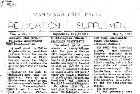 Manzanar Free Press Relocation Supplement Vol. 1 No. 4 (May 9, 1945) (ddr-densho-125-371)