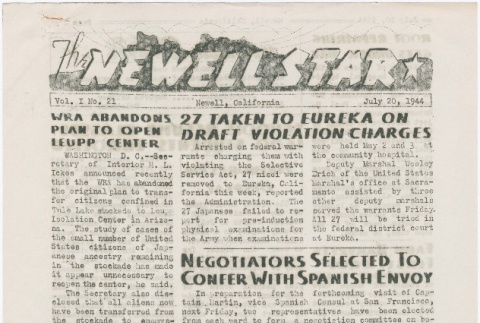 The Newell Star, Vol. I, No. 21 (July 20, 1944) (ddr-densho-284-26)