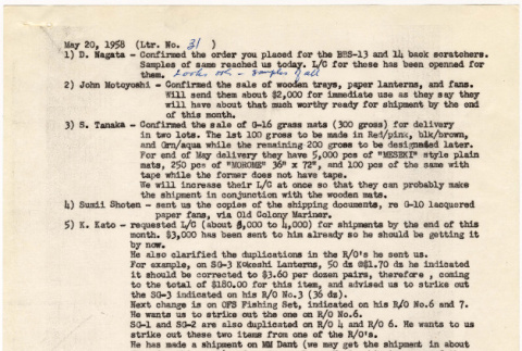 Letter dated May 20, 1958, # 31 (ddr-densho-422-223)