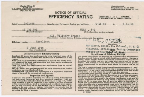 Notice of Official Efficiency Rating (ddr-densho-446-174)