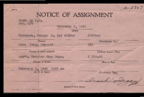 Notice of assignment, WRA-21, George Hideo Nakamura (ddr-csujad-55-2174)