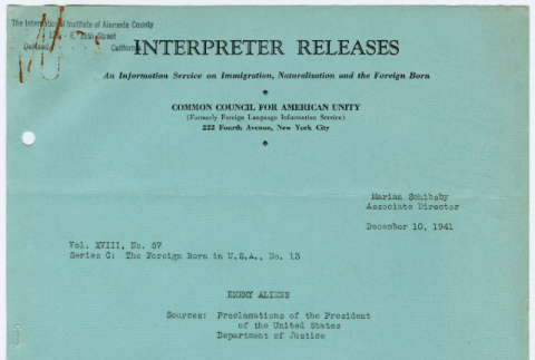 Interpreter Releases Vol. XVIII No. 57 Series C: The Foreign Born in U.S.A., No. 13 (ddr-densho-356-838)
