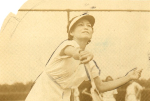 Tokuko Moriwake Nakano playing tennis (ddr-njpa-4-1251)