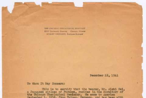 Letter from Robert Cashman to whom it may concern (ddr-densho-446-72)