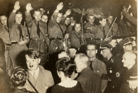 Adolf Hitler and Rudolph Hess congratulating party members (ddr-njpa-1-678)