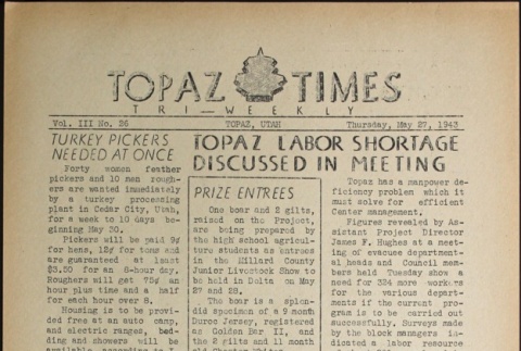 Topaz Times Vol. III No. 26 (May 27, 1943) (ddr-densho-142-164)