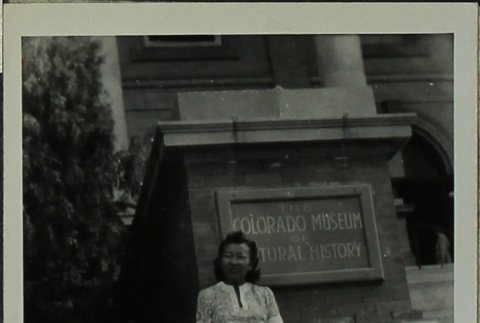 Amy Yei standing in front of the Colorado Museum of Cultural History (ddr-densho-328-571)