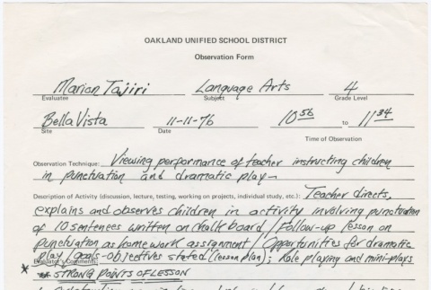 Oakland Unified School District Observation Form (ddr-densho-338-346)