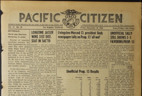 Pacific Citizen, Vol. 43, No. 20 (November 16, 1956) (ddr-pc-28-46)