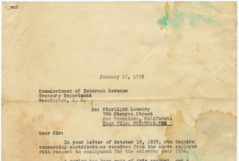 Letter from San Francisco Department of Employment to Internal Revenue Service (ddr-densho-423-274)