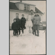Five boys standing by snowman (ddr-densho-523-230)