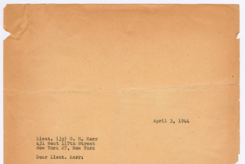 Letter from Robert Cashman to Lt. George Kerr (ddr-densho-446-135)