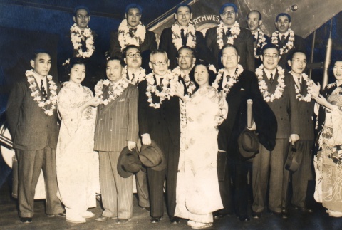 Frank Takizo Matsumoto and Diet delegates being welcomed to Hawai'i (ddr-njpa-4-840)