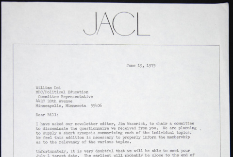 Letter to William Doi from Perry Miyake (ddr-chijacl-1-25)