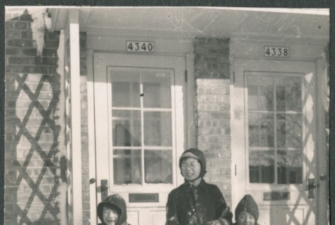 Three boys in snow (ddr-densho-523-193)