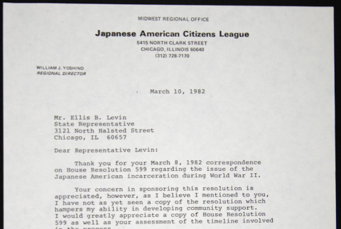 Letter to Ellis Levin from William Yoshino (ddr-chijacl-1-795)