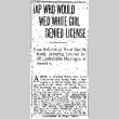 Jap Who Would Wed White Girl Denied License. Case Refuses to Have Seattle Made Dumping Ground for All Undesirable Marriages of America. (September 27, 1910) (ddr-densho-56-182)
