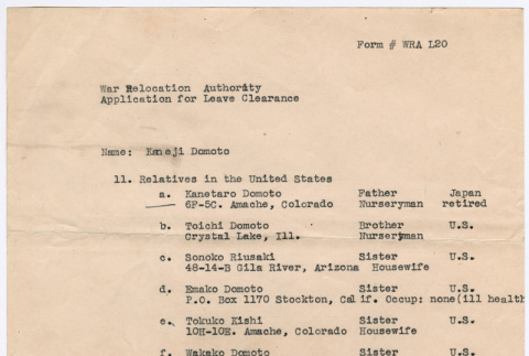 List of Relatives of Kaneji Domoto (ddr-densho-329-994)