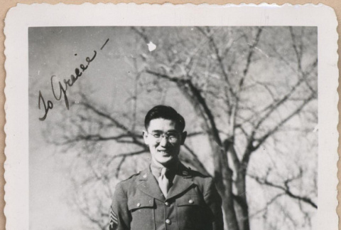 Signed photograph of a soldier in uniform (ddr-manz-10-81)
