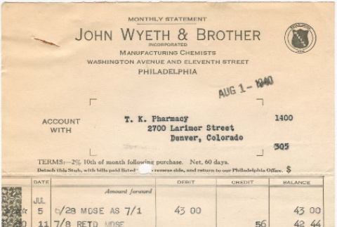 Invoice from John Wyeth & Brother (ddr-densho-319-535)