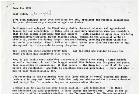 Letter to Helen Kawagoe, June 14, 1988 (ddr-csujad-24-101)