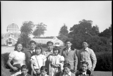 Group of children by Conservatory of Flower at Golden Gate Park (ddr-densho-426-957)