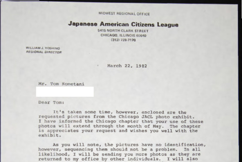 Letter to Tom Kometani from Bill Yoshino (ddr-chijacl-1-793)