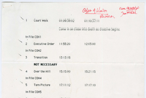 Color of Honor sequence notes (ddr-densho-1007-1067)