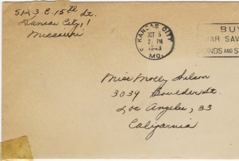 Letter (with envelope) to Molly Wilson from Yuri Shimokochi (October 4, 1943) (ddr-janm-1-60)