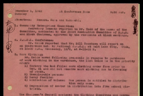 Minutes from the Heart Mountain Block Chairmen meeting, December 1, 1942 (ddr-csujad-55-370)