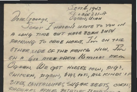 Letter from Kenneth Hori to George Waegell, September 4, 1943 (ddr-csujad-55-2544)