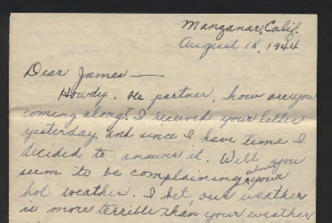 Letter from Bill Taketa to James Waegell, August 18, 1944 (ddr-csujad-55-2540)