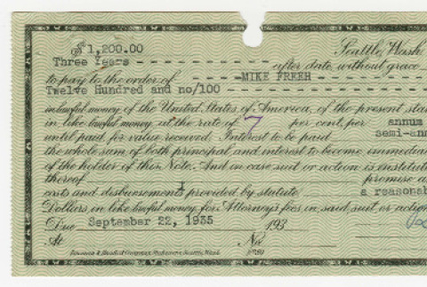 Mortgage and Promissary note from Rudolf and Lena Maedel to Mike Freeh (ddr-densho-474-105)