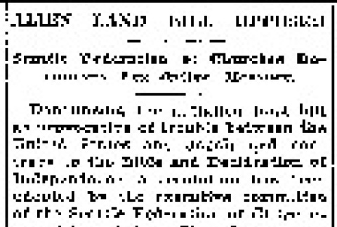 Alien Land Bill Opposed. Seattle Federation of Churches Denounces Legislative Measure. (March 3, 1921) (ddr-densho-56-361)