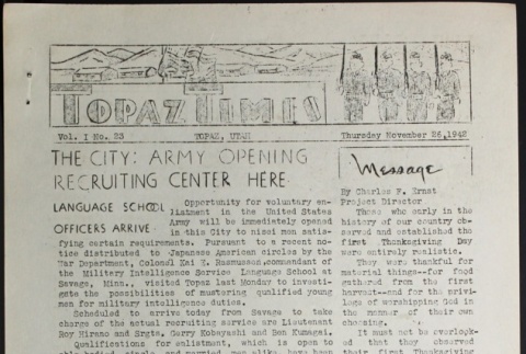 Topaz Times Vol. I No. 23 (November 26, 1942) (ddr-densho-142-33)