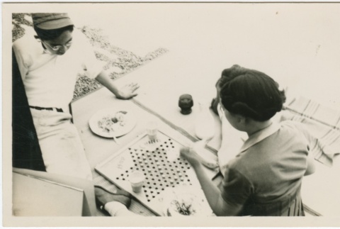 Friends playing Chinese Checkers (ddr-densho-338-82)