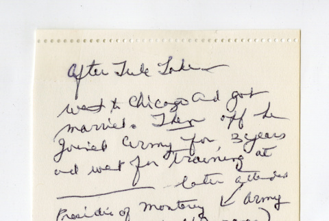 George Nobuo Naohara's handwritten note: after Tule Lake (ddr-csujad-38-112)