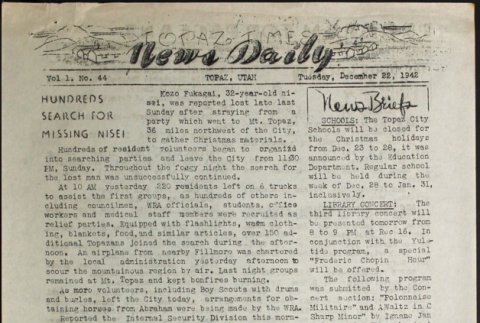Topaz Times Vol. I No. 44 (December 22, 1942) (ddr-densho-142-54)
