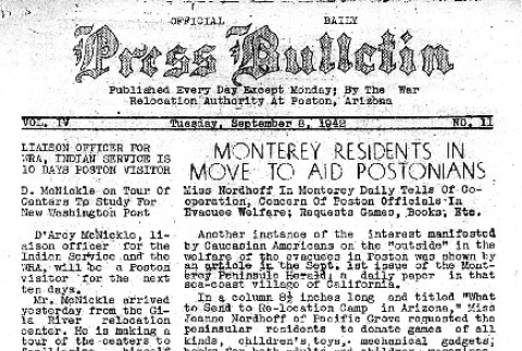Poston Press Bulletin Vol. IV No. 11 (September 8, 1942) (ddr-densho-145-102)