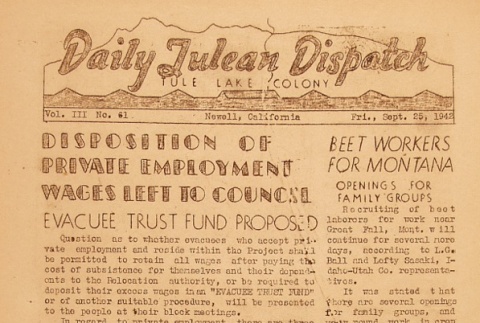 Tulean Dispatch Vol. III No. 61 (September 25, 1942) (ddr-densho-65-58)