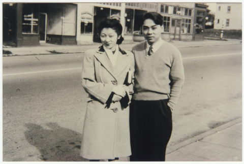 George and Tamako Tokuda on sidewalk (ddr-densho-383-471)