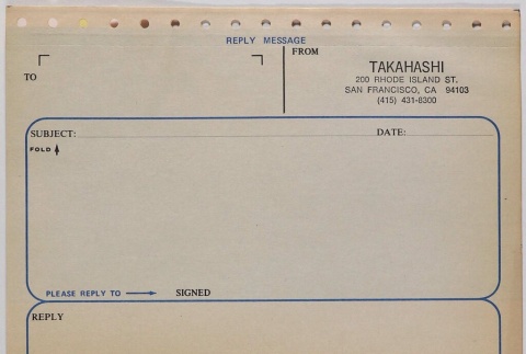 Blank Takahashi memo form, with carbon duplicate (ddr-densho-424-639)