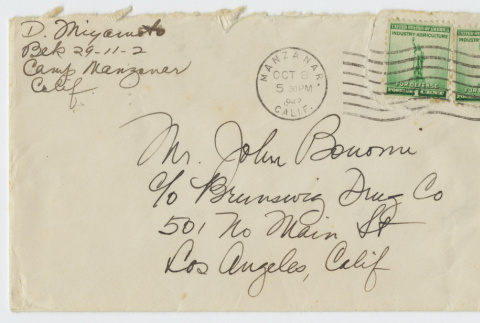 Envelope addressed to John Bonomi (ddr-janm-21-16)