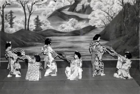 Six girl performing at the Nippon Kan Theatre (ddr-densho-474-160)